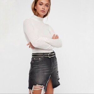 Free People Distressed Black Jean Mini Skirt Size 25